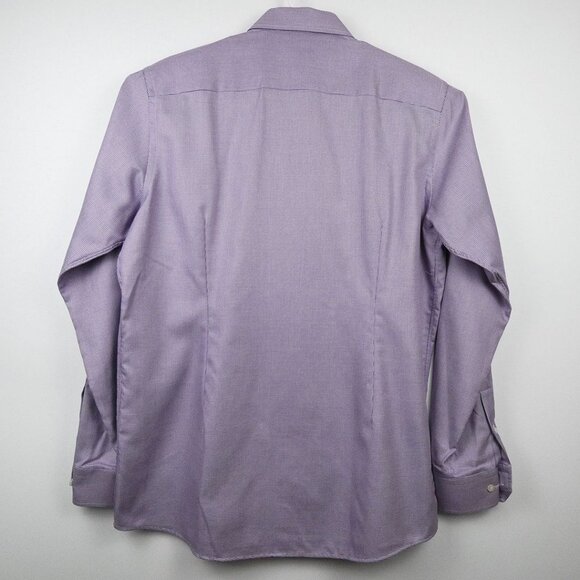 Eton Mens Button Up Dress Shirt Lavender White Check Long Sleeve Size 17 Twill - Picture 7 of 15